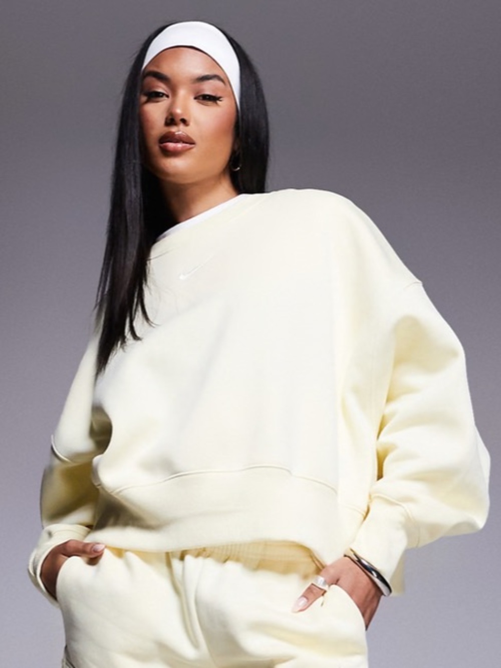 Nike Phoenix Fleece oversized cropped sweatshirt in yellow Medium